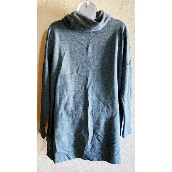 Lou & Grey Blue Marled Cowl Neck Athleisure Top Medium Soft Vented Side Seams - Picture 3 of 5